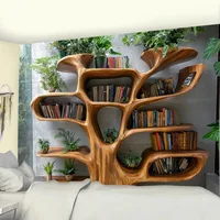 Tree Bookshelf Tapestry Multiple Sizes 2D Print Nordic Tree Plants Reading Theme Polyester Living Study Reading Nook Calm 4