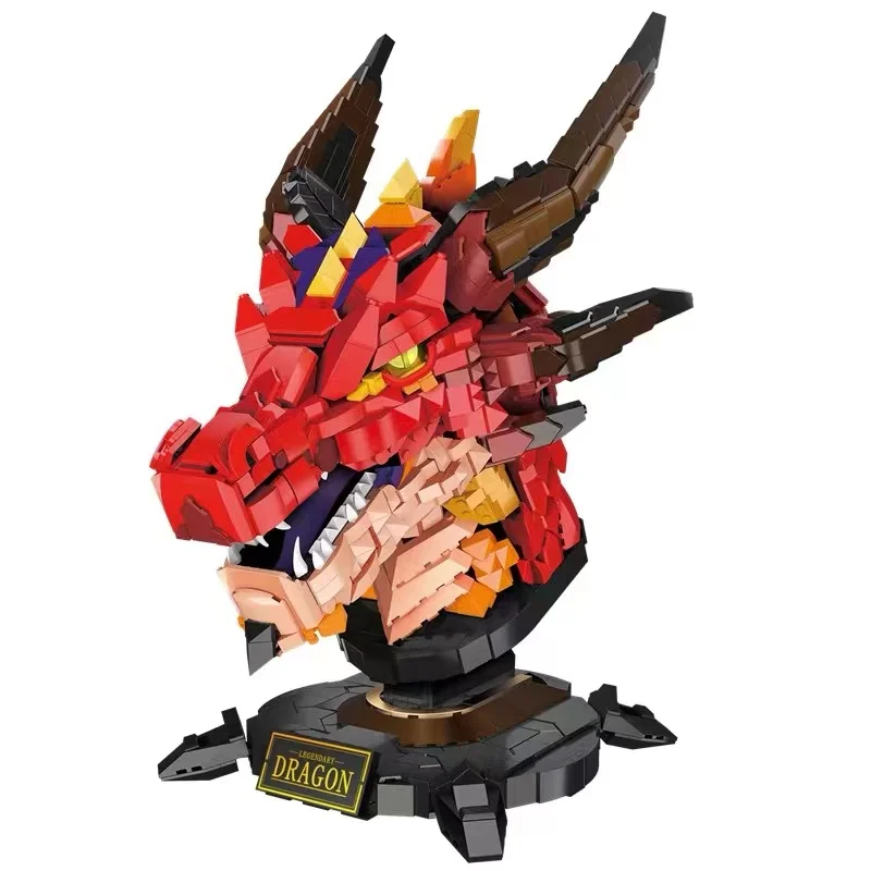 

Moc Dragon Head Statue Bust Zodiac Sign Model Animal Ornament Building Blocks Set Brick Display DIY Children Toy Gifts