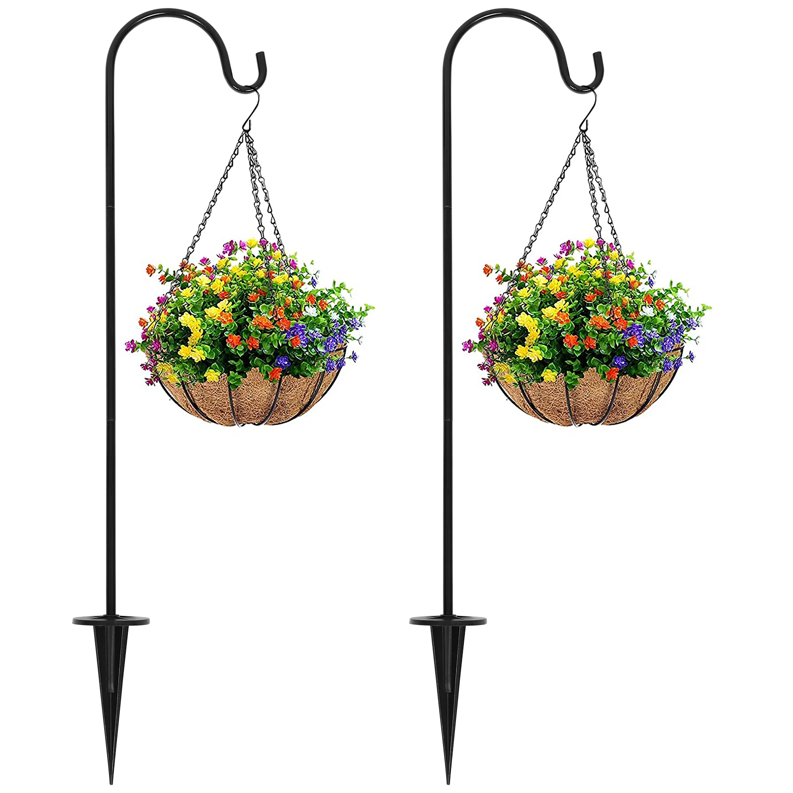 

2 Pcs Shepherd Hooks Stands Iron Hanging Stakes Bird Feeder Pole Hanger for Garden Flower Pots Lanterns Plants Solar Lights