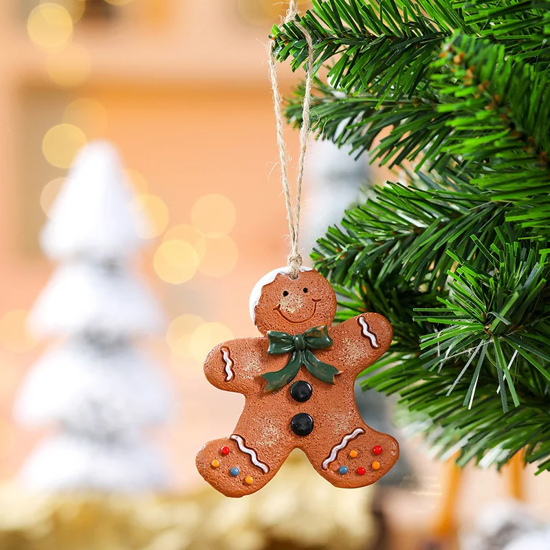 Resin Gingerbread Man Ornaments Cute Xmas Hanging Christmas Tree Ginger Man Figurines Pendant Xmas Party Holiday Decorative