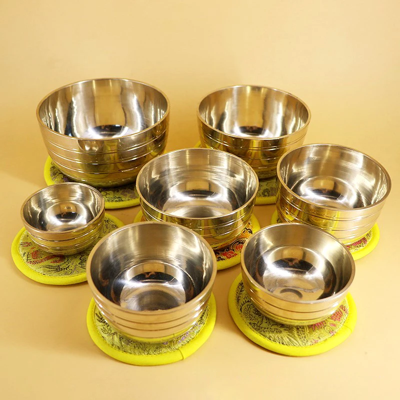 

7 Pcs Brass Tibetan Singing Bowl Meditation Metal Tibetan Bowl Set of 7 Chakras Mindfulness Sound Bowls Percussion Instrument