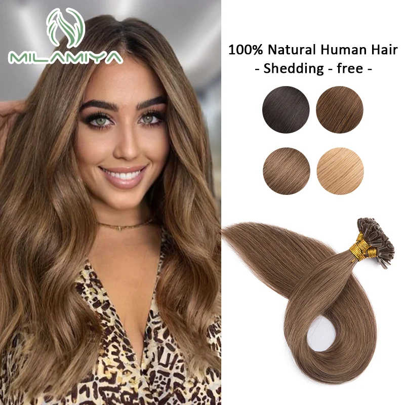U Tip Hair Extensions Straight Human Hair 1.2cm Keratin Natural Extension Nail Bond Capsule Remy 1g/Strand 12-26inch