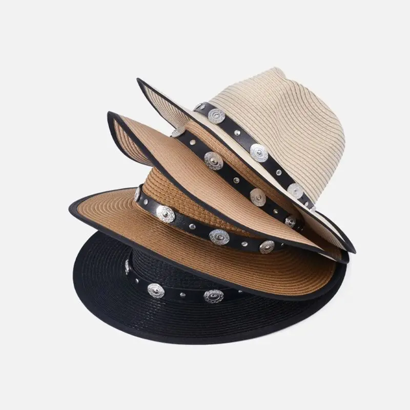 Beach Hat ﻿Summer Natural Wheat Straw Big Brim Flat Top Visor Sunshade Hats