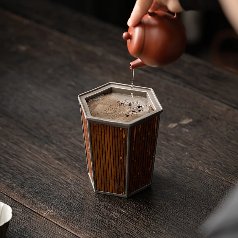 Bamboo Hexagonal Jianshui Retro Small Dry Soaking Kung Fu Tea Set Tea Residue Jar Water Bowl Water Washing Tea Ceremony