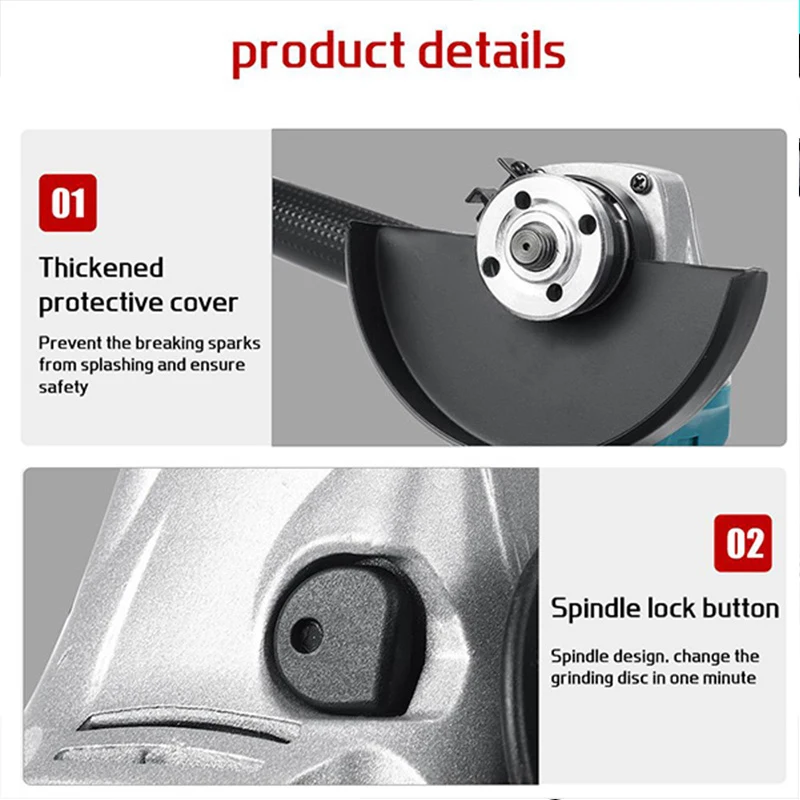 Kamolee 100mm 125MM 5 inche 18500RPM Brushless Cordless Angle Grinder 4 Speed Cutting Compatible For Makita 18V Battery 2