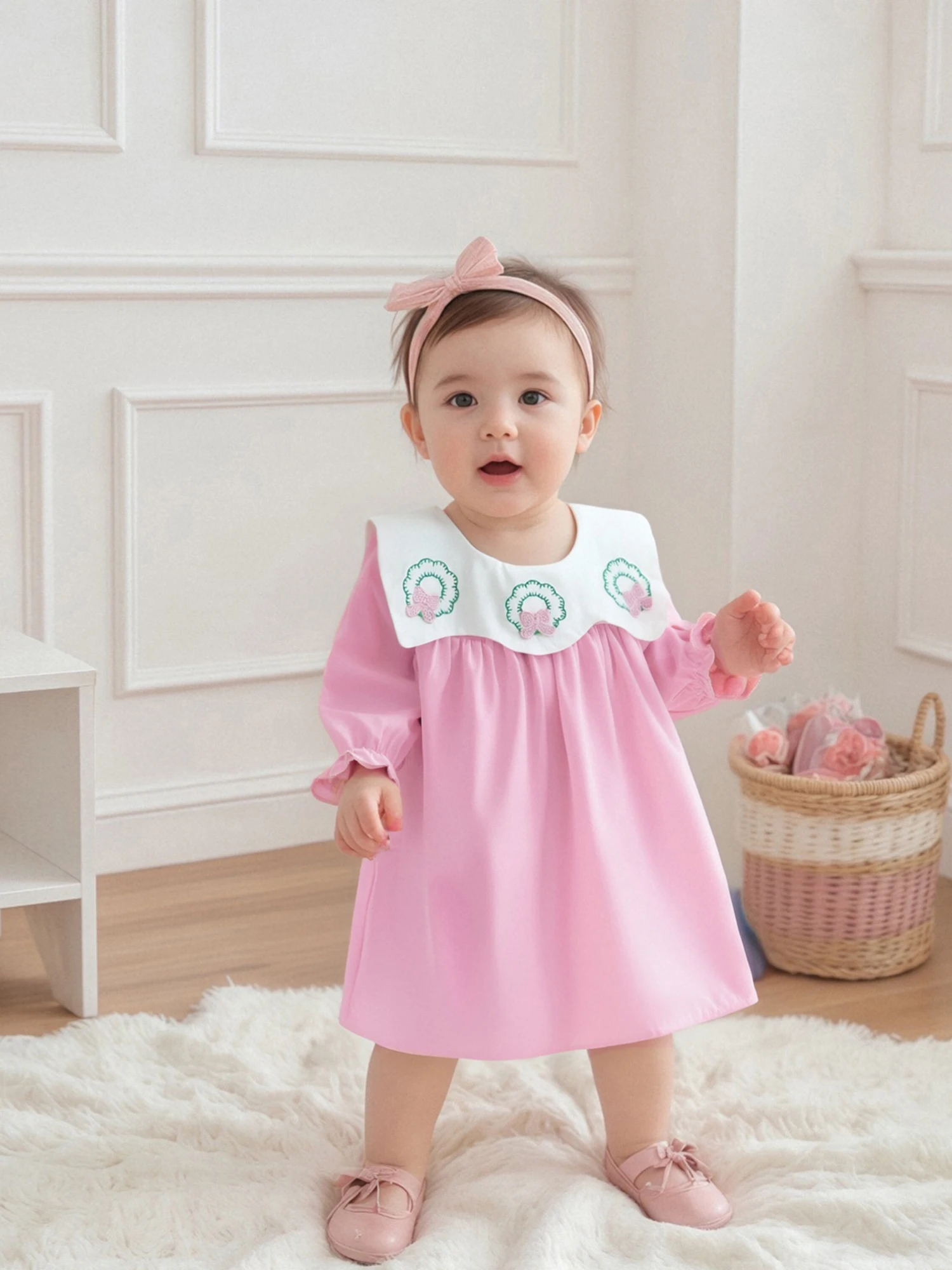 Three Little Wreaths Bibbed Baby A-Line Dress Image 1