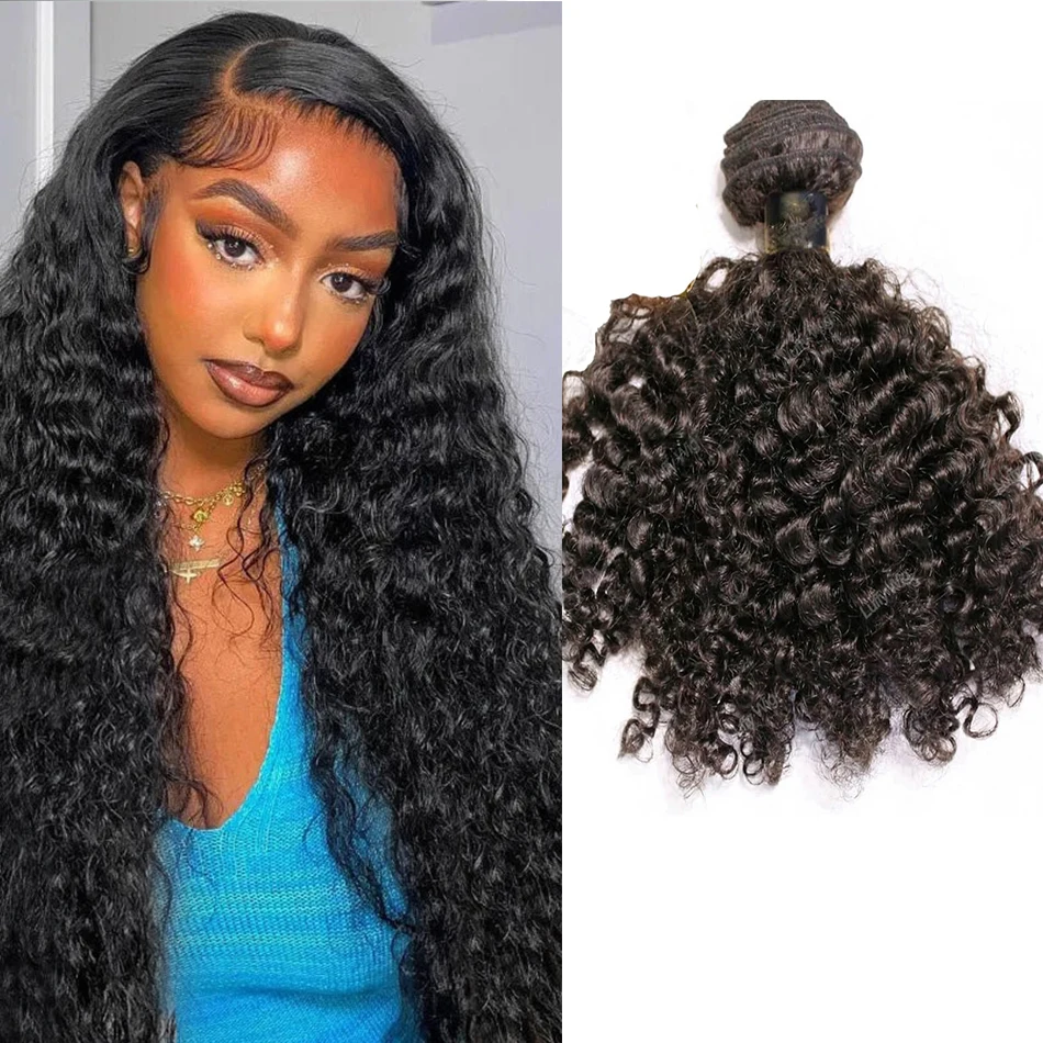 Weft Bundles Double Drawn Kinky Curly Full Ends 100% Human Hair Brazilian Extensions Jerry Curly for Black Women LuffyWig