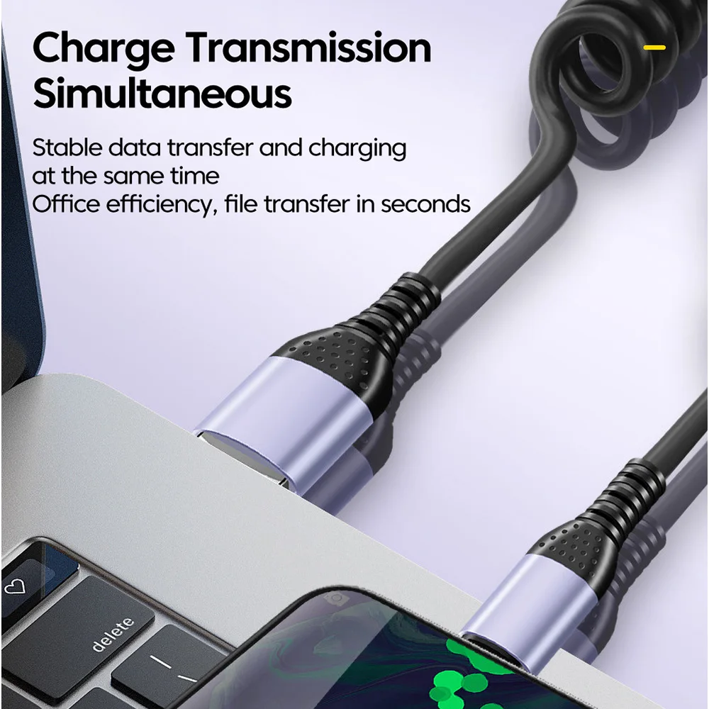 25CM do 1M sprężynowy krótki kabel USB typu C do szybkiego ładowania kabel USB C do typu C dla iphone Lightning Car Power Bank Cabo