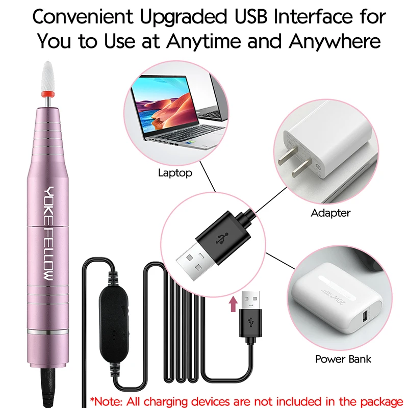 Electric Nail Drill Electric Nail Grinder 30000RPM USB Nail Drill Machine Acrylic Nail Gel Polish