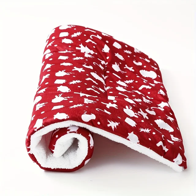 Christmas Thickened Pet Bed Mat - Cozy Red Cartoon Print Cat & Dog Bed, Durable Polyester for Pets, Holiday Home Decor, Pet Bed Christmas Thickened Pet Bed Mat - Cozy Red Cartoon Print Cat & Dog Bed, Durable Polyester for Pets, Holiday Home Decor, Pet Bed