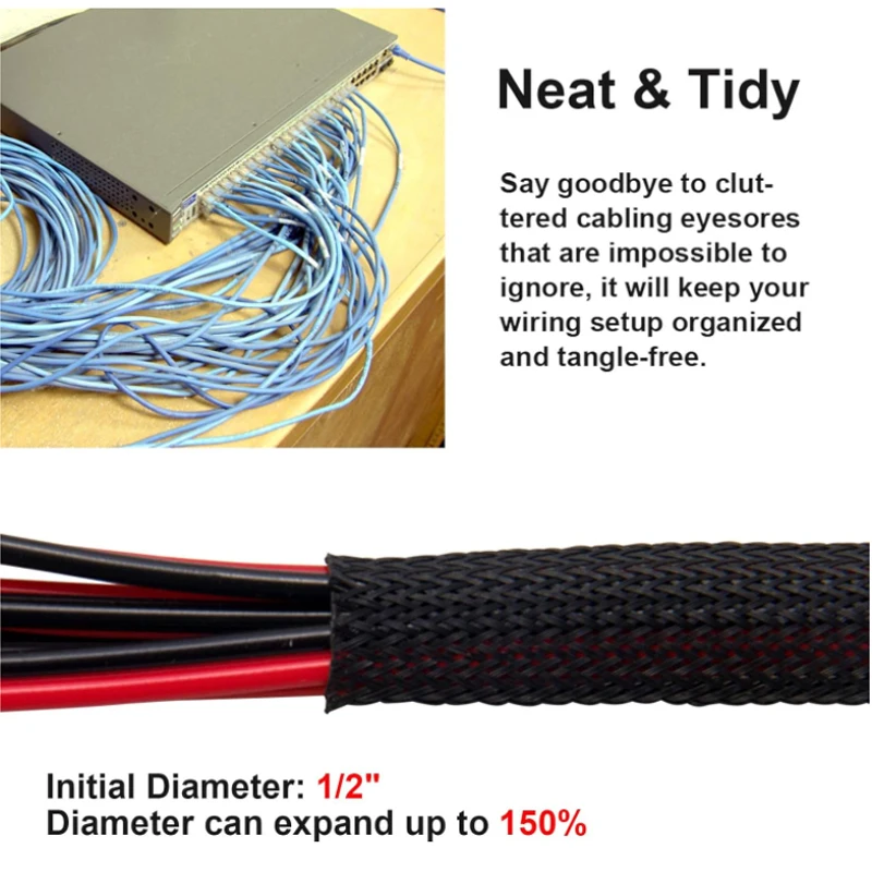 Cable sleeve 3/5M insulated braid sleeving 1/2/4/6/8/10/12/16/18/20/25/35/50mm tight PET wire gland protection