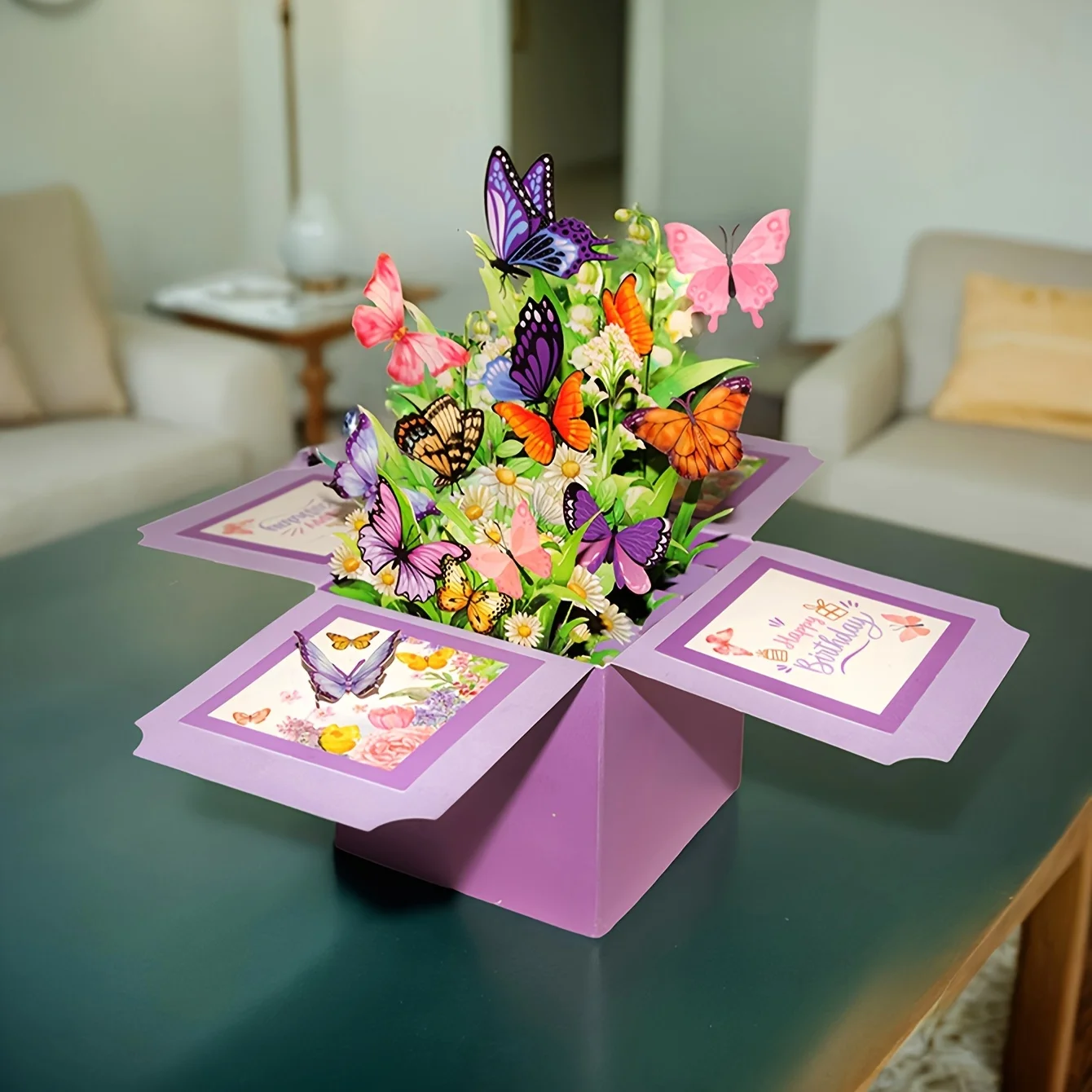 3D Purple Butterfly Gift Box with Greeting Card, 3D Pop-up Design, Ideal Birthday Party Gift for Friends