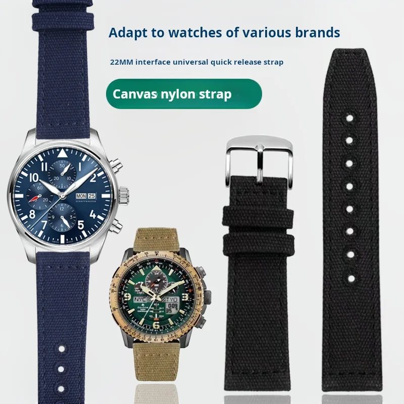 Per Iwc Pilot Citizen Tissot Breitling Seiko Cinturino Per Orologio A Sgancio Rapido 22Mm Cinturino In Vera Pelle Di Tela Per Accessori Da Uomo