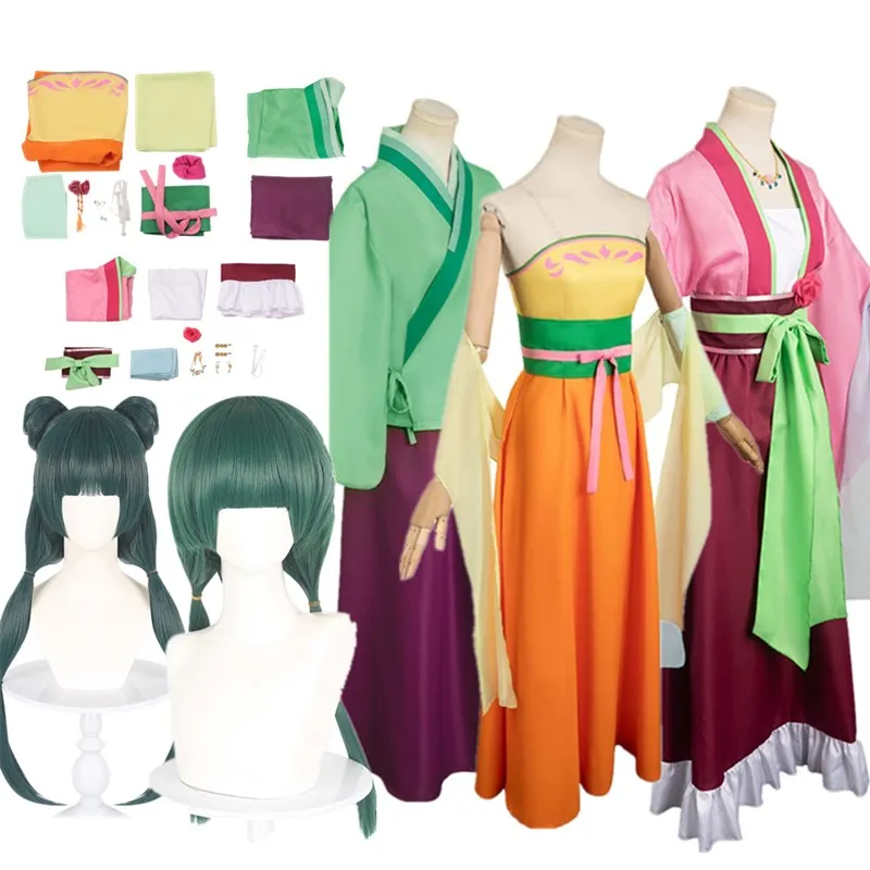 MANMICOS Maomao Anime Cosplay Kostuum Vrouwen - Kimono Rok Partypak Met Pruik & Accessoires, Amerikaanse Maten