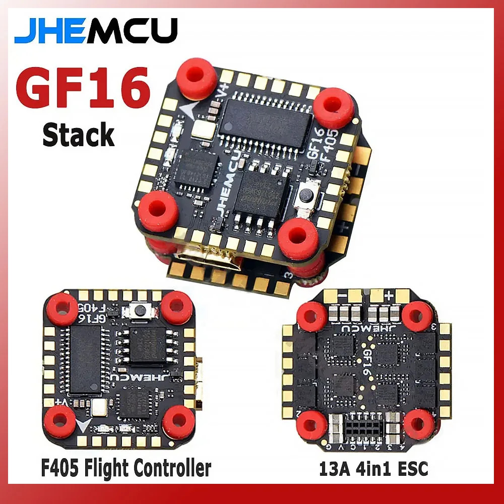 

Контроллер полета JHEMCU GF16 Stack F405 MPU6000 W/ OSD AT7456 BLHELI_S 2-4S 13A 4 в 1 ESC Dshot600/300/150 для микродрона FPV