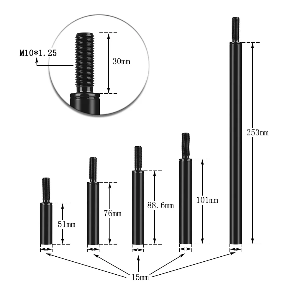 알루미늄 시프트 노브 익스텐더 2'' 3'' 3.5'' 4'' 10'' 연장 레버 기어 수동 시프터 로드 M10x1.5 M10x1.25 M12x1.25