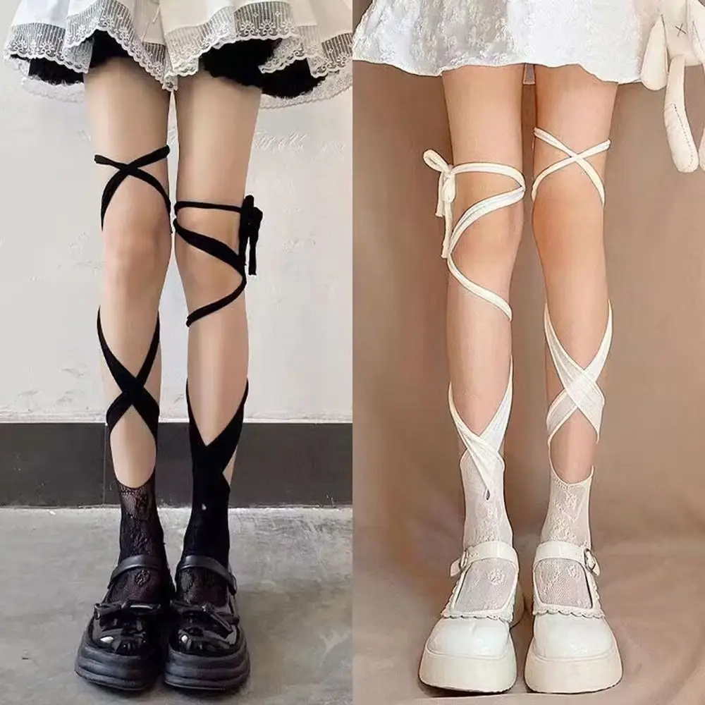

JK Fishnet Stockings Solid Color Gothic Women Socks Bandage Calf Socks Middle Tube Socks Female Hosiery