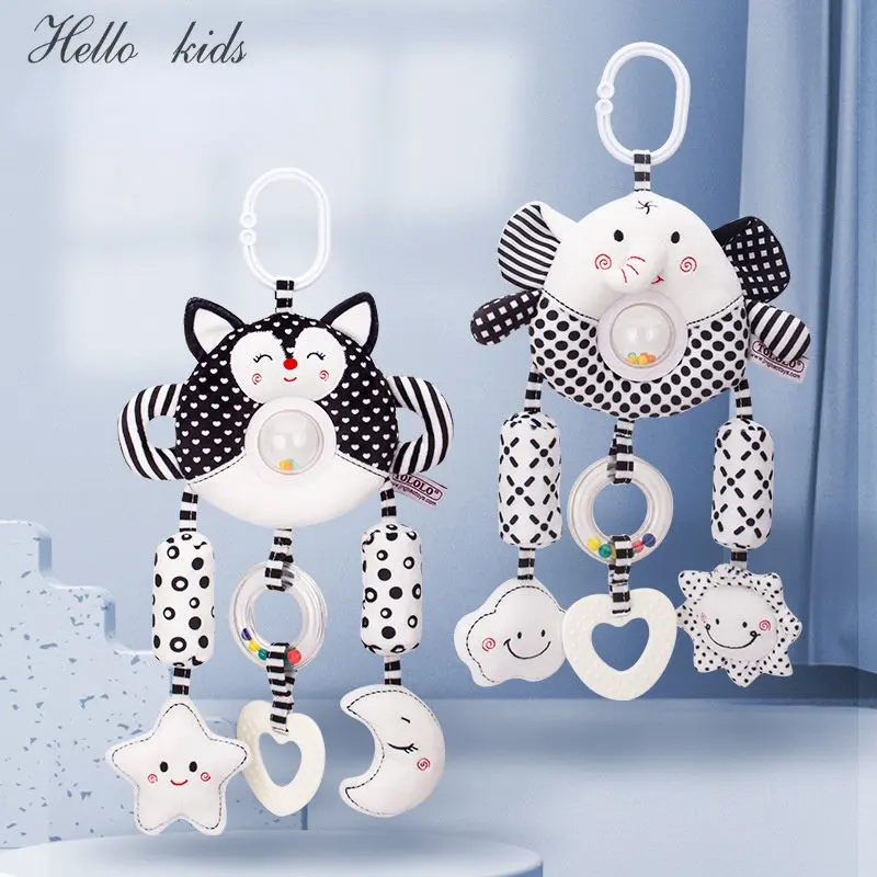 

Babys Crib Mobiles Rattles Music Educational Toys Black White Contrast Eye Sensory Bed Bell Carousel for Cots Infant Toys 0-12 M