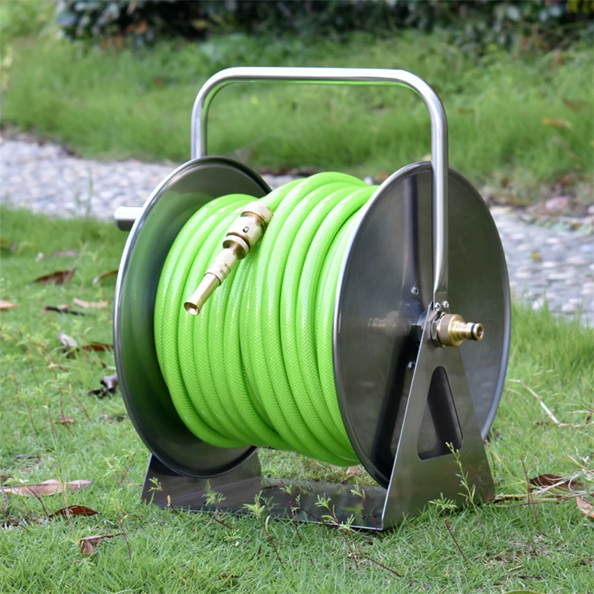 Wall Mount Portable Water Hose Reel Heavy-Duty Stainless Steel Garden  Irrigation Systems Holder Hose Trolleys Wash Pipe Rack - AliExpress