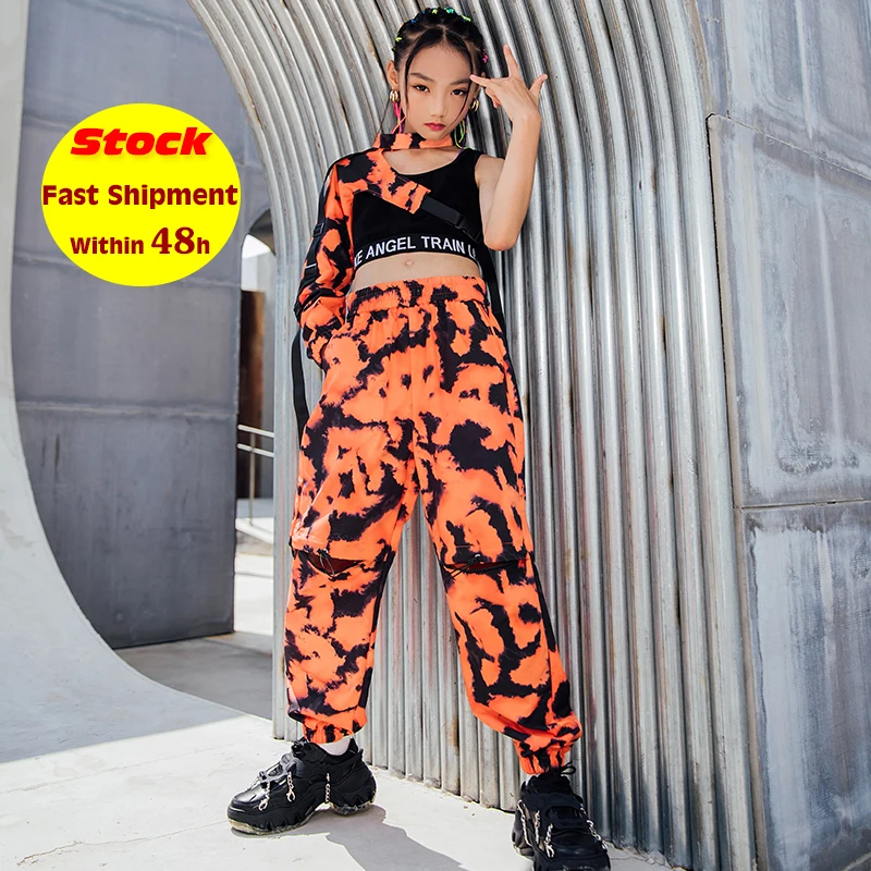 

Clothes Hip Hop Dance Outfit Streetwear Kids Hip Hop Costumes Single-Sleeves Tops Camouflage Pants Girls Jazz Performance