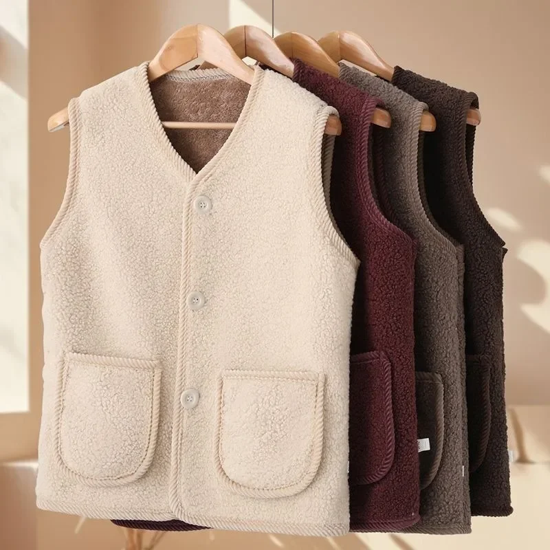 Lamb Wool Fleece Vest for Women Autumn Winter