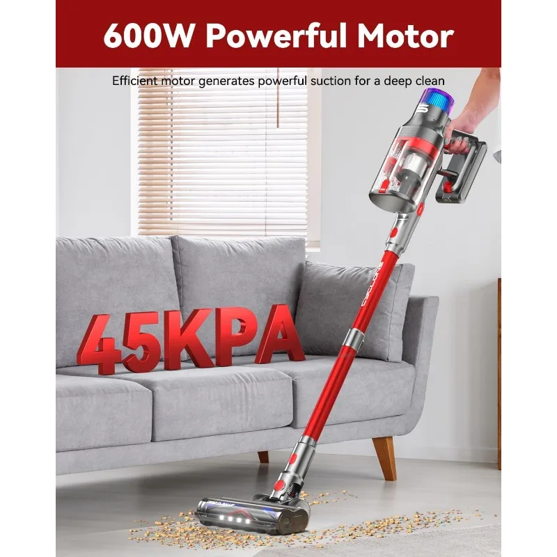 Vistefly Cordless Vacuum Cleaner V15 Pro Max, 600W 45Kpa 70 Mins Self-Standing Stick Vacuum with Touch Screen, Double Dust Cup 4