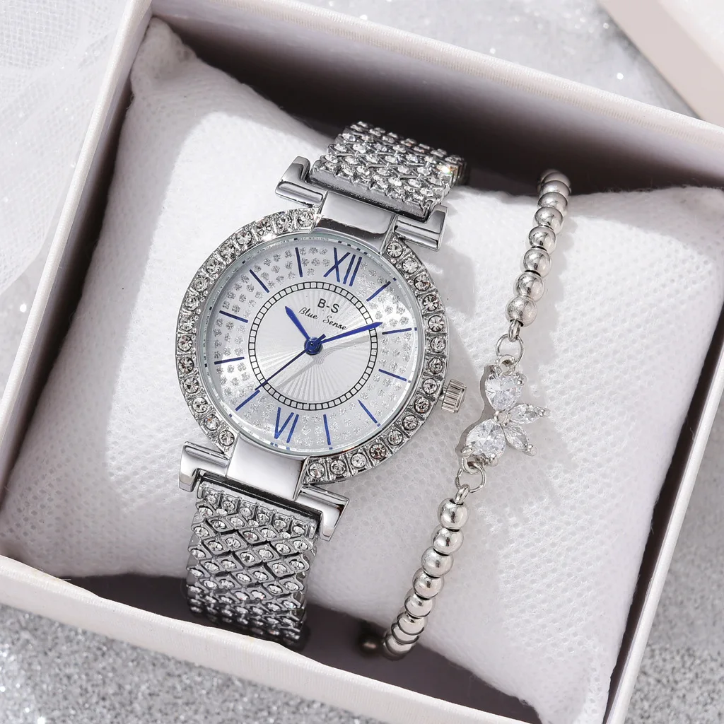 2022 Luxury Bracelet Watches Set For Women Fashion Rhinestones Quartz Clock Ladies Stainless Steel Wrist Watch Zegarek Damski