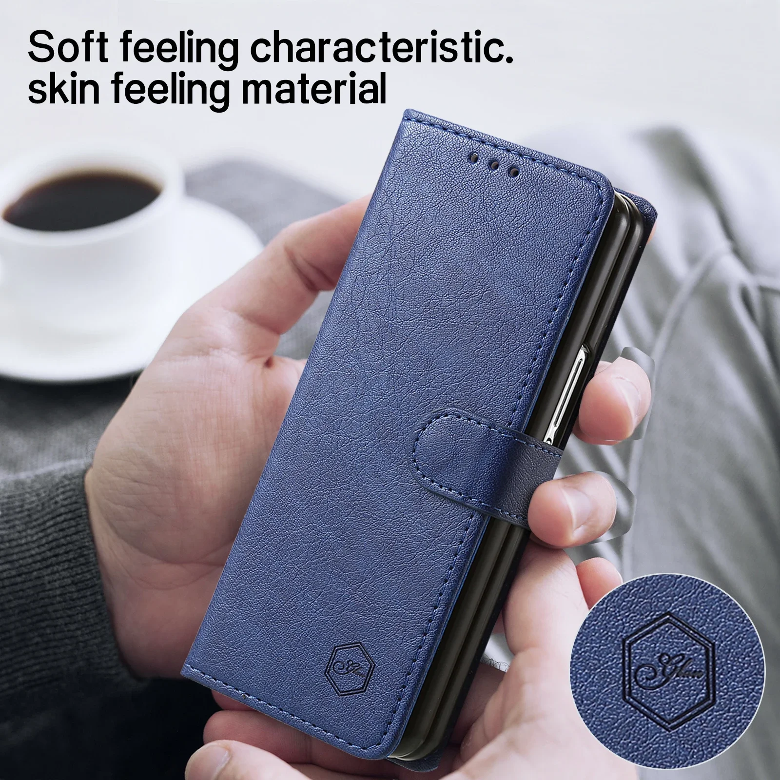 Premium Flip Leather Wallet Phone Case with Kickstand and Card Slots - Business Book Style Cover