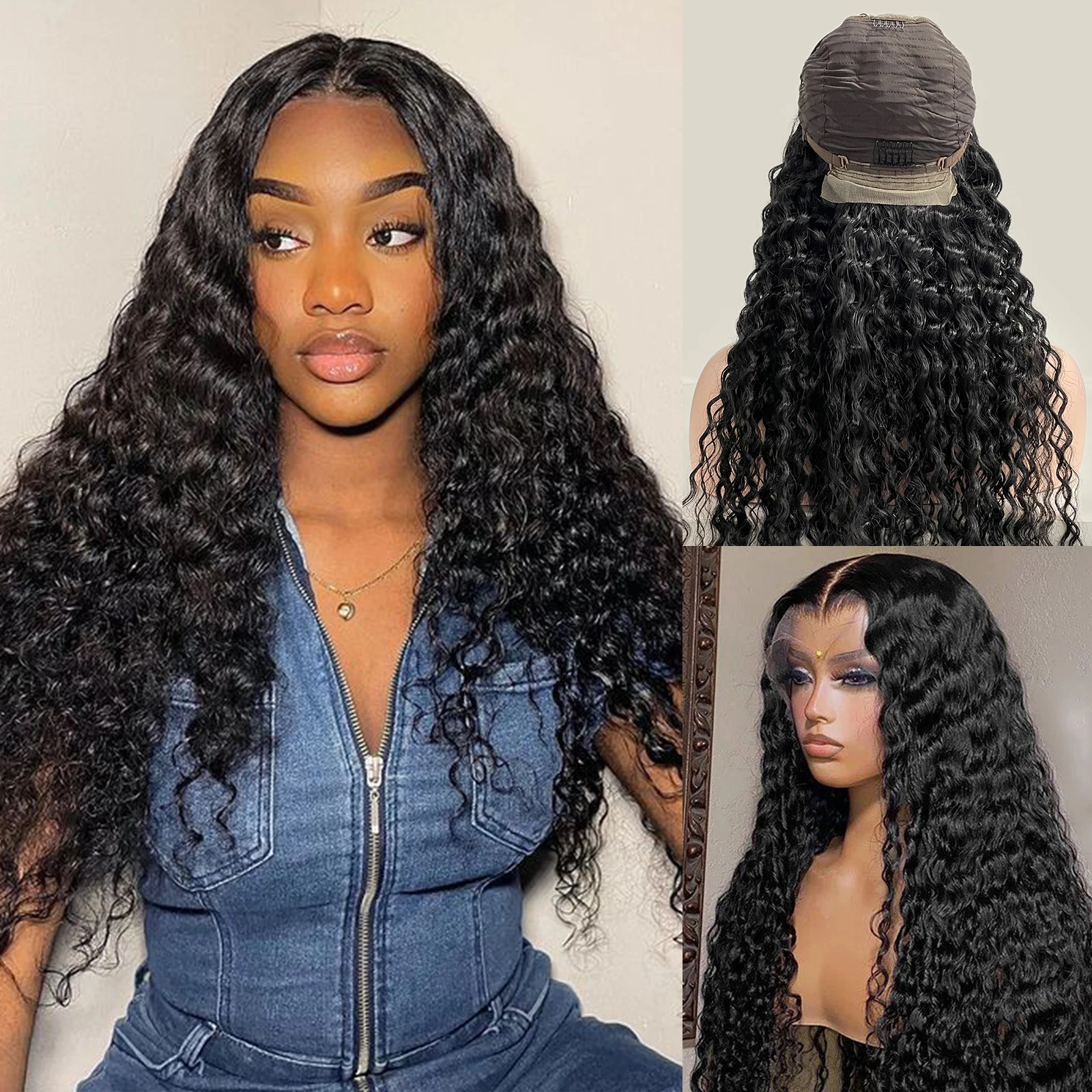 Natural Black Deep Wave Wig Human Hair Wigs 13x6 13x4 HD Transparent Lace Frontal Wig For Women Curly Water Wave Wigs Human Hair human hair wig human hair extensions lace front wig human hair wigs front lace wig