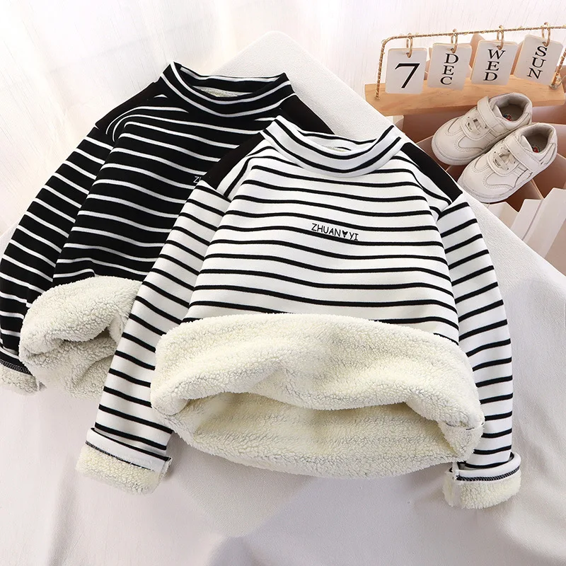 Girls Padded Bottoming Shirt Boys Striped Turtleneck Jumper Autumn Winter Children Warm Fashion Casual Long-Sleeved Sweater kids sweater kids t shirts