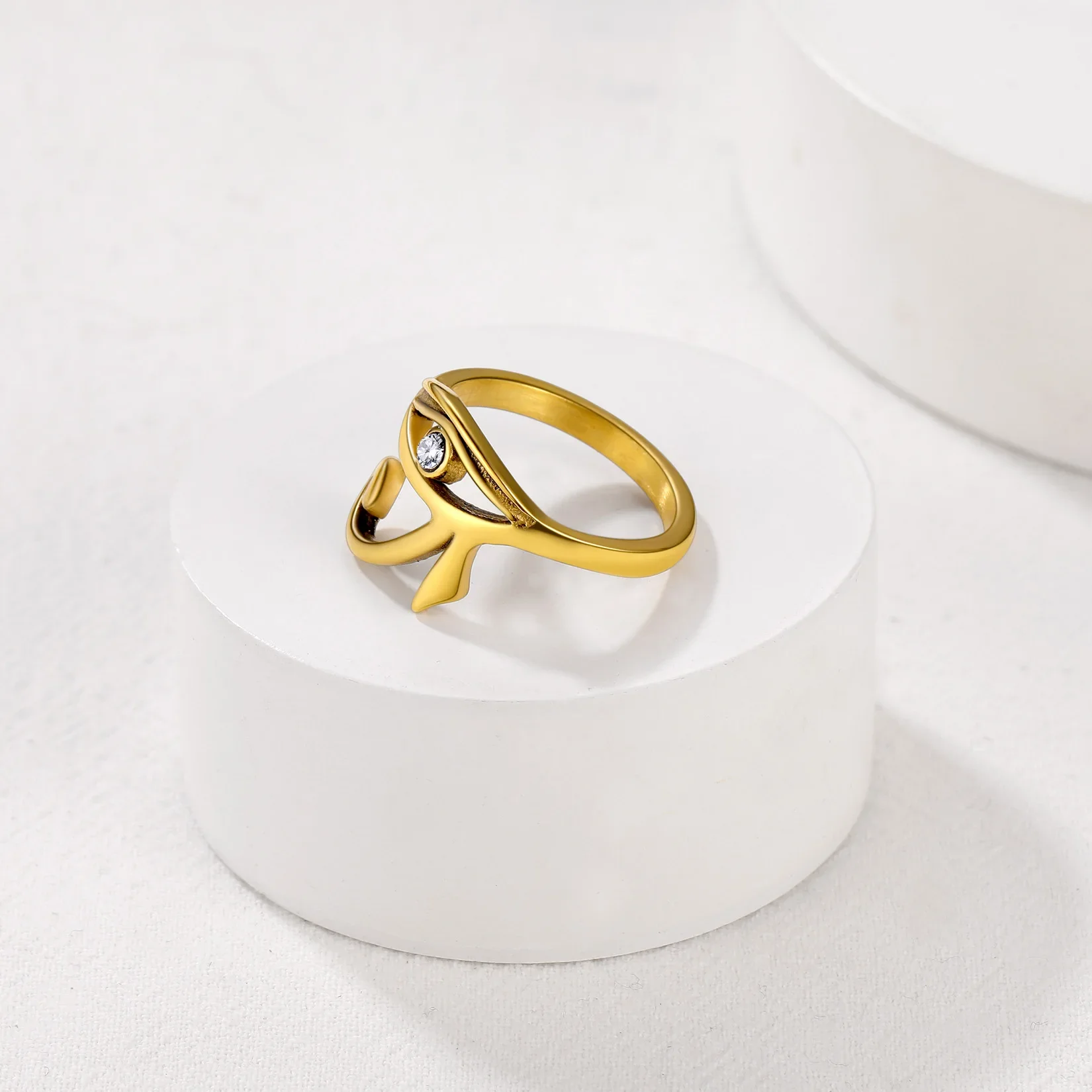 U7 CZ Stainless Steel Eye of Horus Ring Black Gold Color Ancient Egyptian Protection Amulet Jewelry Mens Signet Size 7 To 14 - Image 5