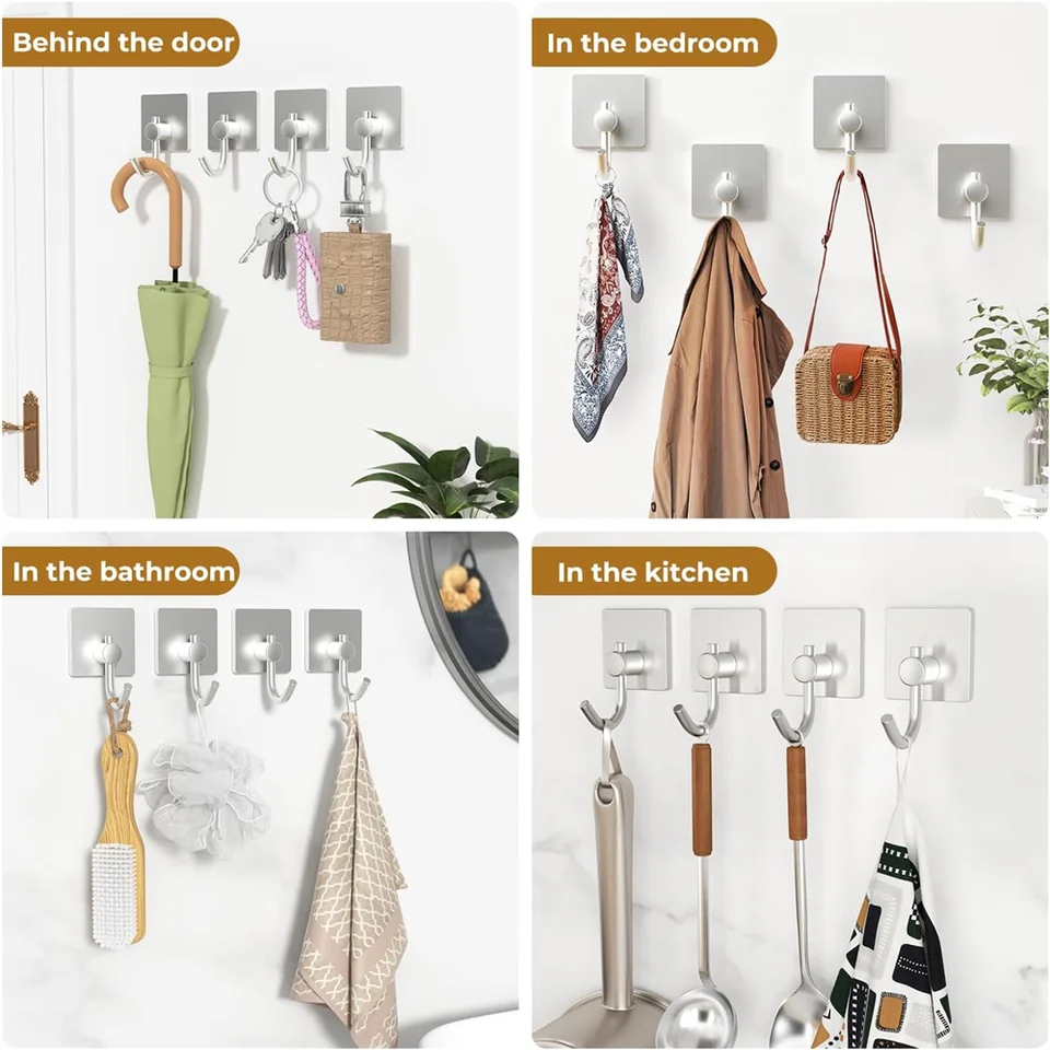 Ganci Autoadesivi In Acciaio Inox 3M – Set Da 1/2/3/4 Ganci, Resistenti, Max 2kg, Per Cucina E Bagno