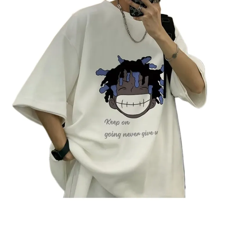 

Casual T-shirt Japanese Fashion Anime Print Y2k Clothes Summer Cotton T-shirts For Men Kanye Harajuku Streetwear Tees