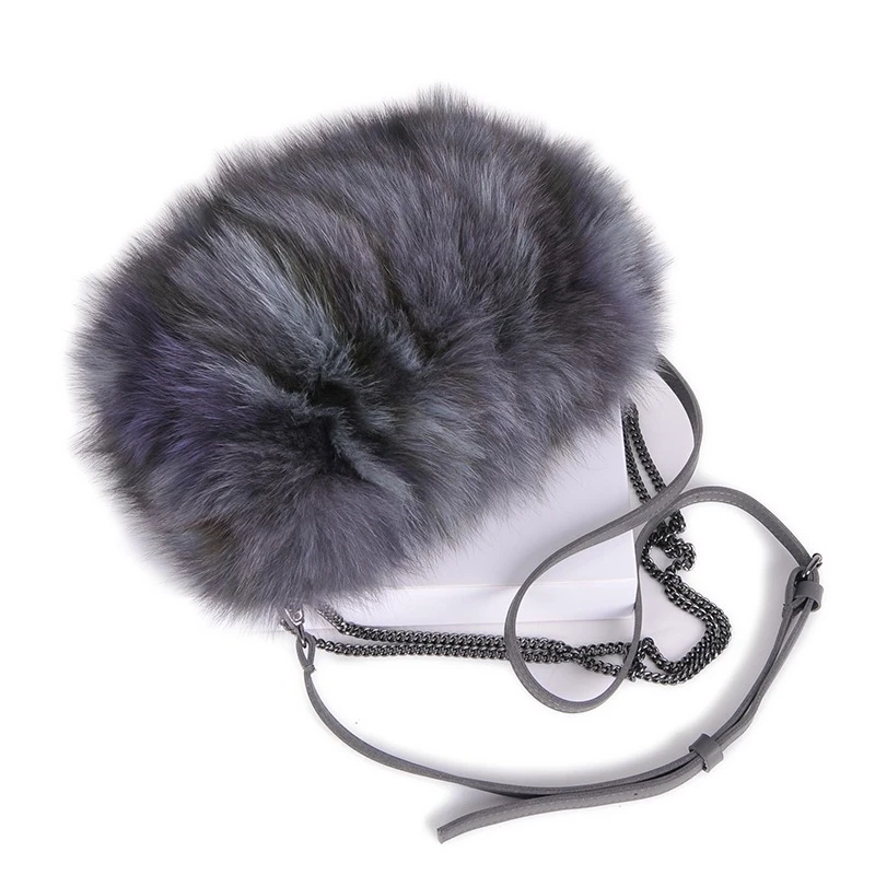 2023 Women's Fashion Fur Shoulder Bag Luxury Natural Fluffy Fox Fur Crossbody Bag Winter Casual Hand Warmer Fur Bag