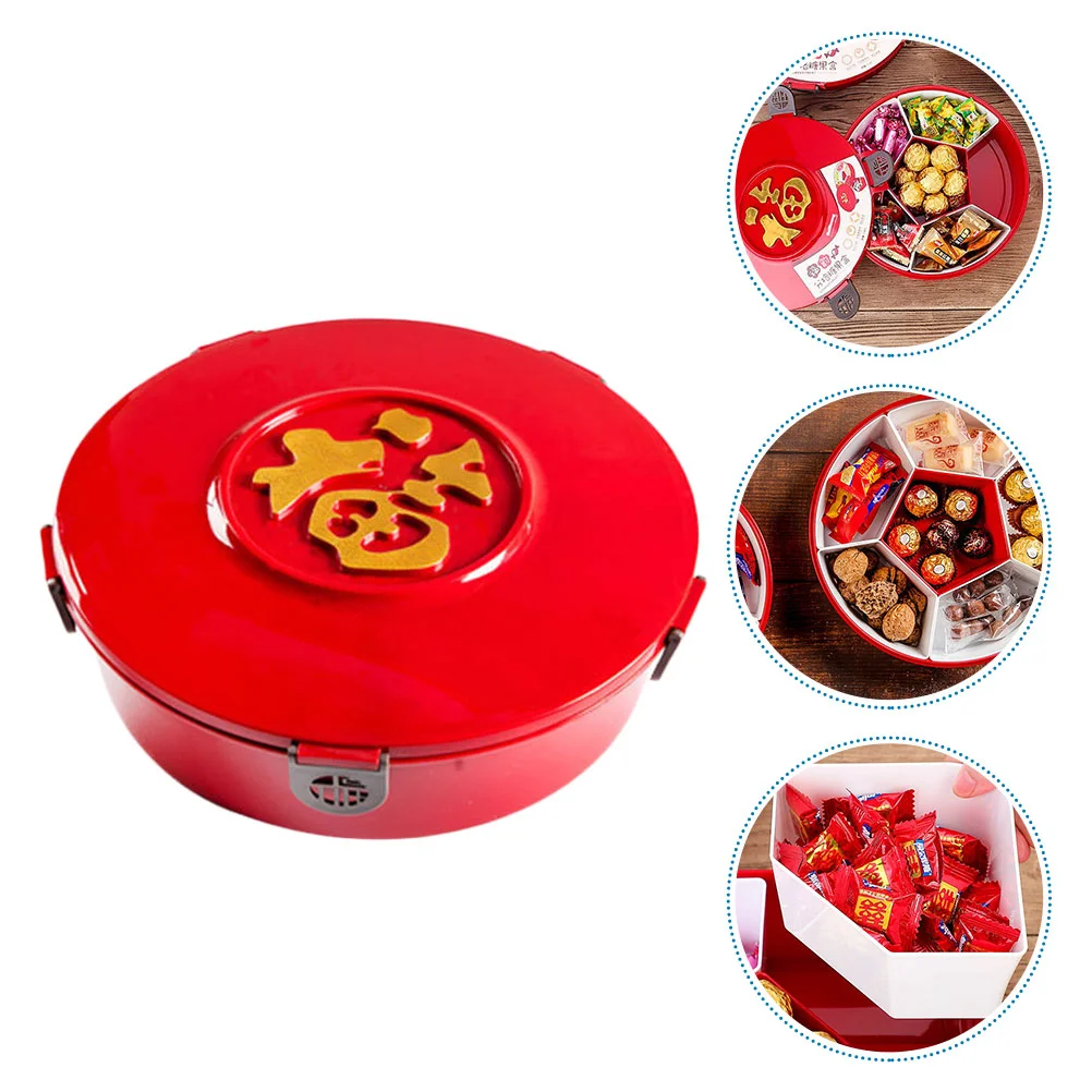 

Chinese Candy Nut Serving Container: Compartment Round Appetizer Tray with Lid Divided Camping Snack Plate Dish Platter for
