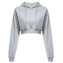 

Fashion Women's Crop Top Hoodies Hooded Sweatshirts Spring Long Sleeve Short Sportswear New Female Pullovers Tops