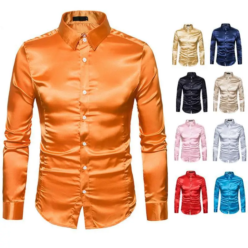 Men Silk Screen Long Sleeve Button Slim Fit Shirts