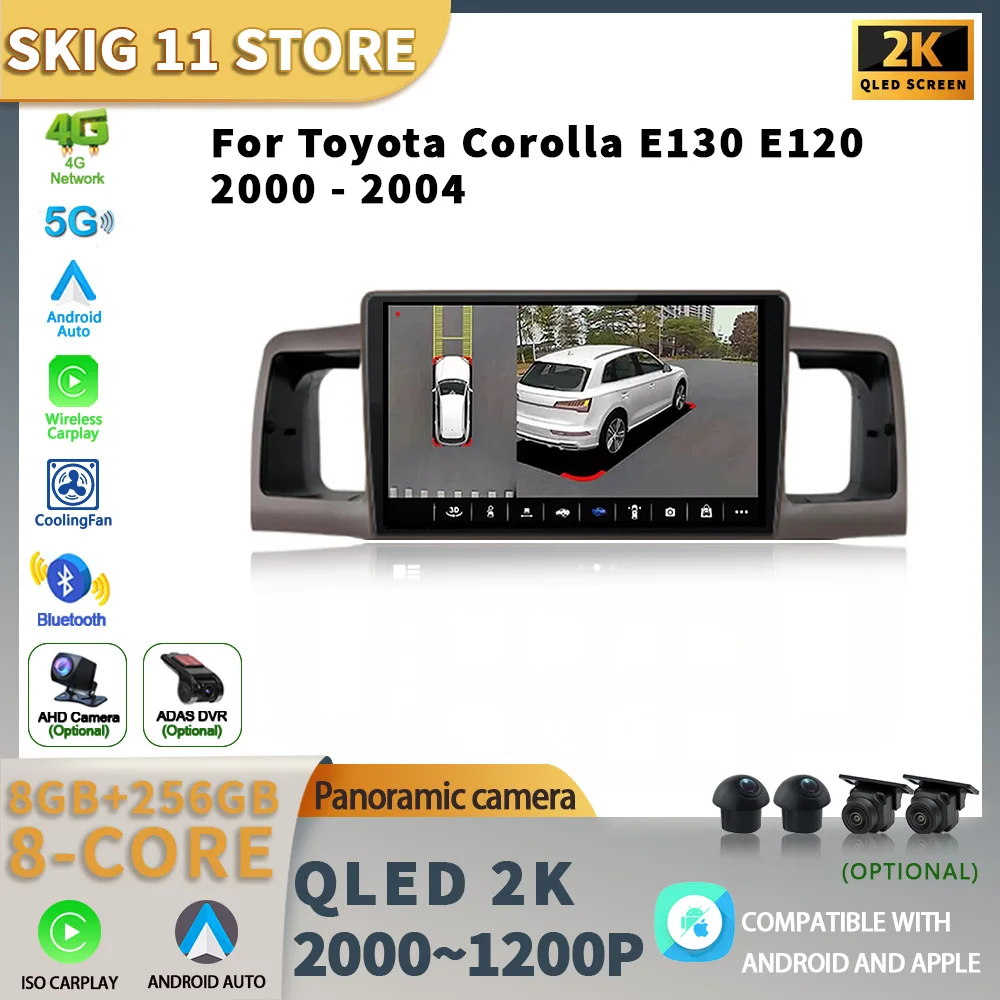 

For Toyota Corolla E130 E120 2000- 2004 Car Multimedia Stereo Player Navigation 4G GPS Auto Carplay Rear camera Video Android 13