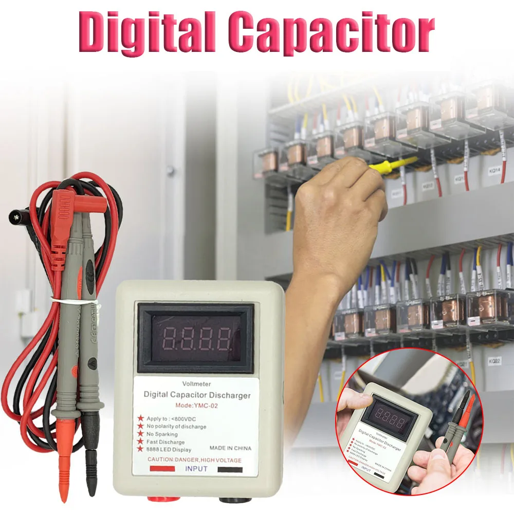 DigitalCapacitorFastDischargerPortable800VHighVoltageDischargingToolVoltmeter