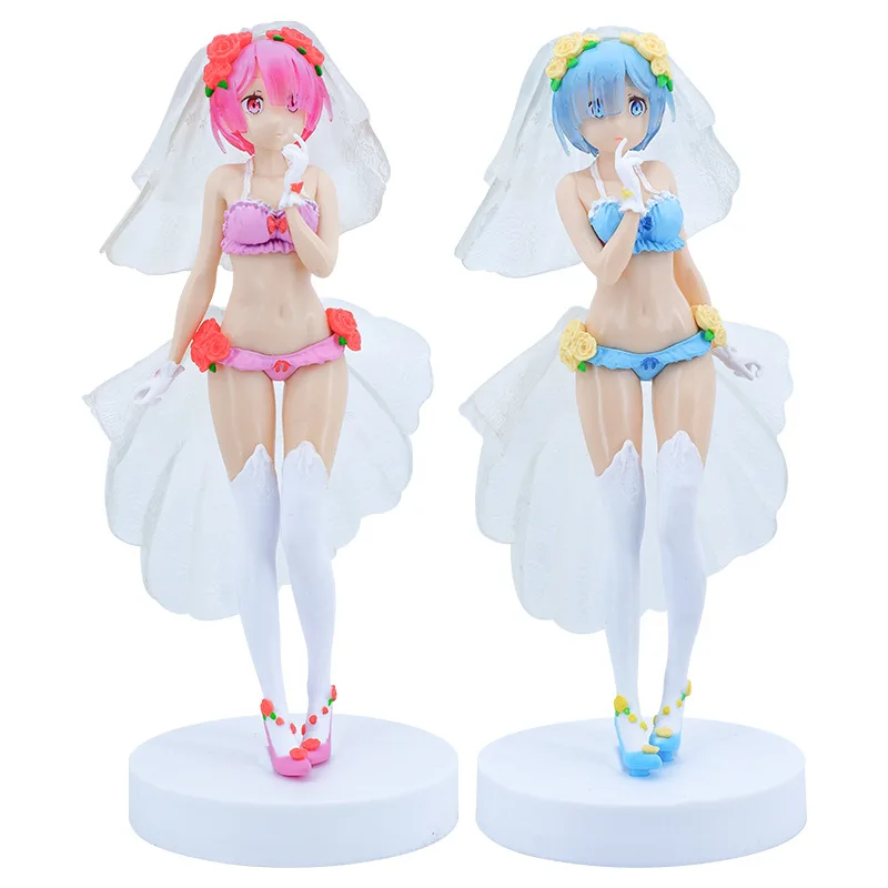 24cm High quality Figure ReLife In A Different World From Zero Rem Ram Swimwear Bikini Wedding
