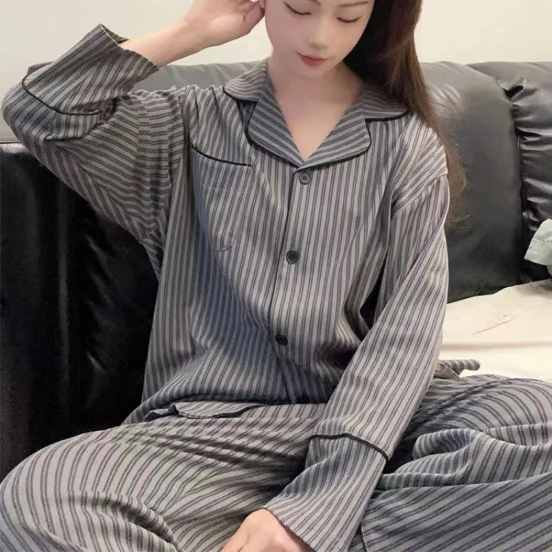 Pajama Set Women Homewear Striped Minimalist Leisure Fashion Comfortable Loose Female Korean Style Spring Temperament New Tender