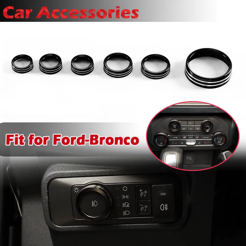 Rhyming Black Central Switch Manopola Air Audio Headlight Wd Trailer Gear Cover Ring Trim Fit For Ford Bronco 2021 2022 2 4 Door