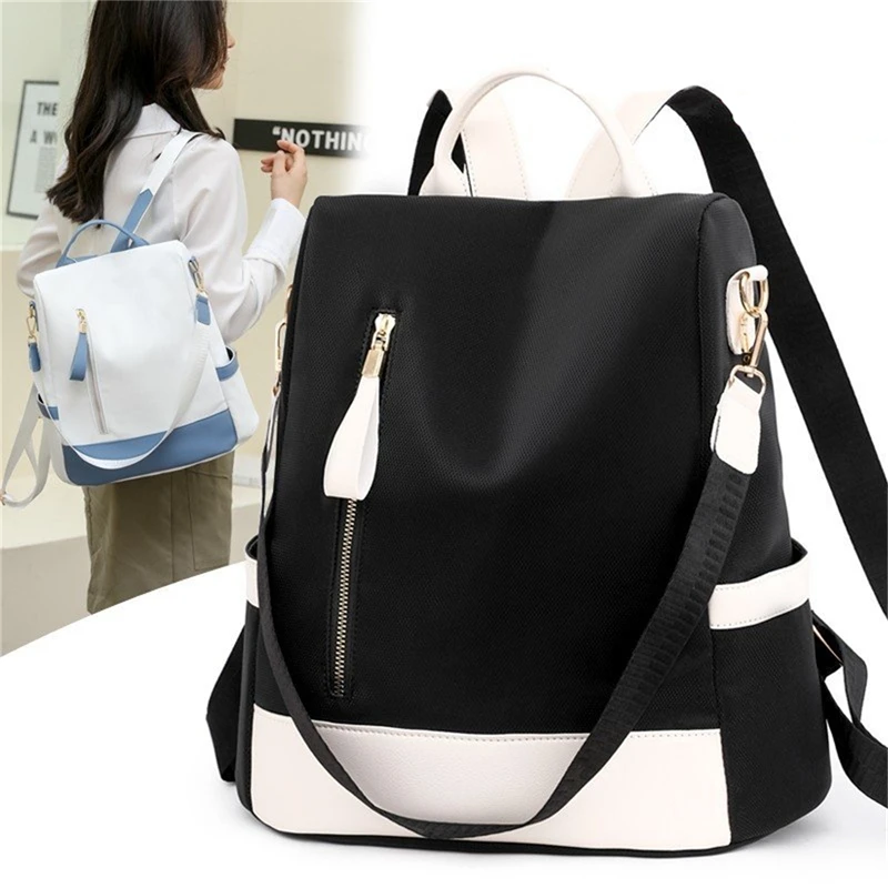 

Waterproof Oxford Stitching Women's Backpack Anti-theft Back Zipper Girls Schoolbag Casual Travel Single Shoulder Backpack