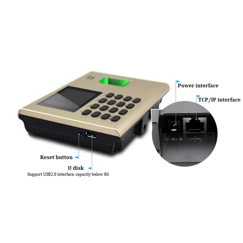 USB TCP/IP Time Recorder Machine, Cartão RFID, Reconhecimento de impressões digitais, Time Recorder, Sistema Linux, Construído em bateria, K40