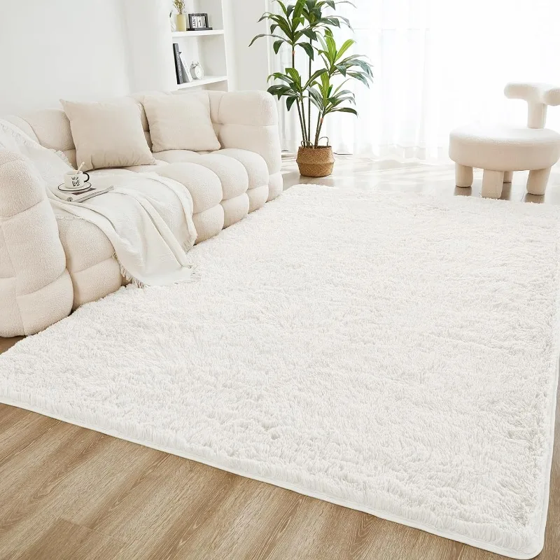 Fuzzy Area Rug for Living Room Bedroom, White Shag Furry Rug for Nursery Kids Girls Boys, Ultra Soft Plush