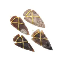 Copper Wire Wrapped Raw Natural Jaspers Arrowhead Charm, Agate Arrow Pendants, Boho Jewelry Making 1