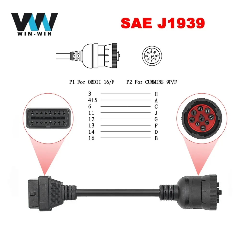 SAE J1939 J1708 For Truck OBD OBD2 Extension Cable 6 Pin 9 Pin For Cummins Truck Diagnostic Tool OBD OBD2 J1939 J1708 Connector