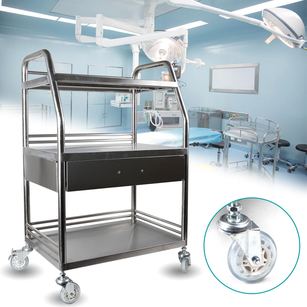

Laboratory Vehicle Rolling Cart Mobile Trolley 3 Layers Trolley Lab Beauty Salon Cart Stainless Steel