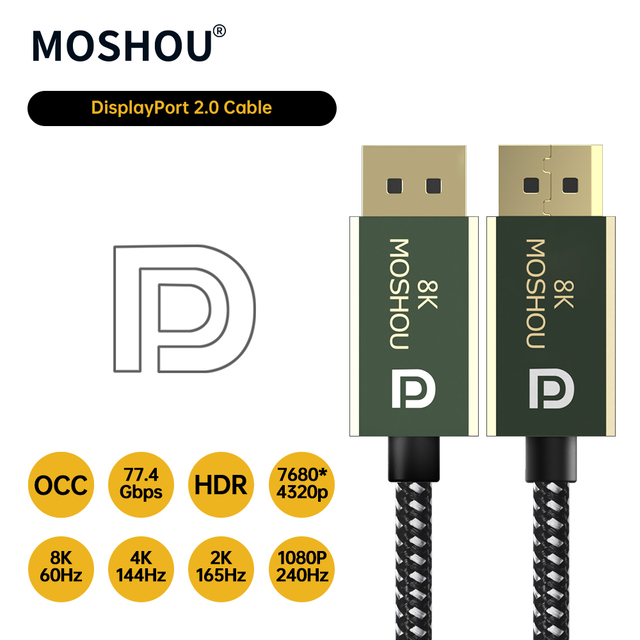 8K DisplayPort 2.0 Cable 8K 60Hz 4K 144Hz 77.4Gbps DP 2.0 for Video PC Laptop TV RTX 3080 DP TO DP Adapter Wire