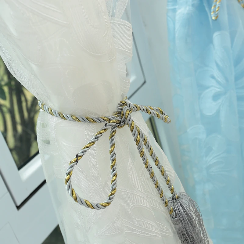 NAPEARL Floral Design Blue Curtain Tulle Fabrics Sheer for Bedroom Window Sheer Panels Floral Transparent Drape
